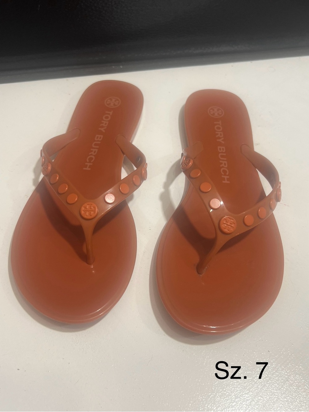 Tory Burch Orange Jelly Studded Thong Sandals